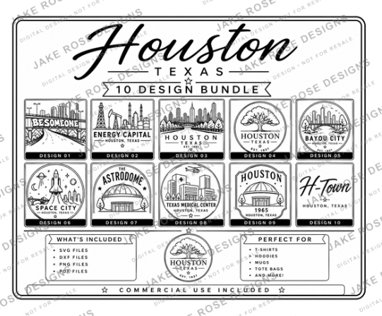 10-File Houston Simple Collection SVG & Laser Files