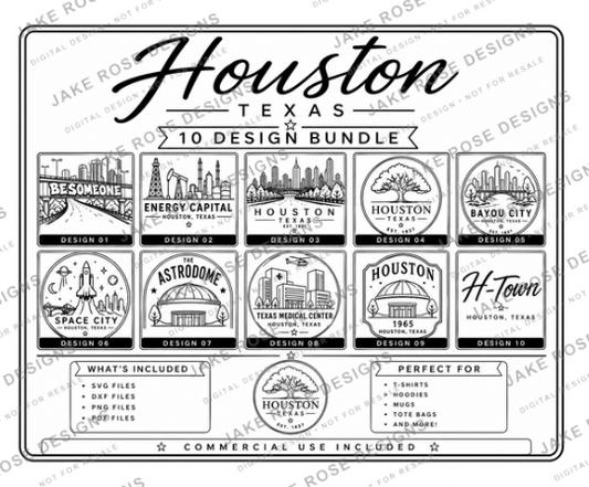 10-File Houston Simple Collection SVG & Laser Files